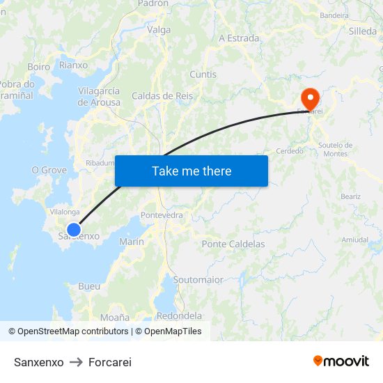 Sanxenxo to Forcarei map