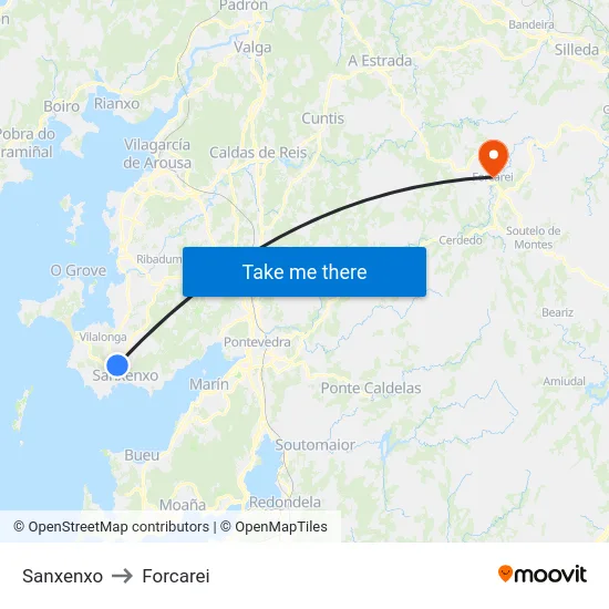 Sanxenxo to Forcarei map