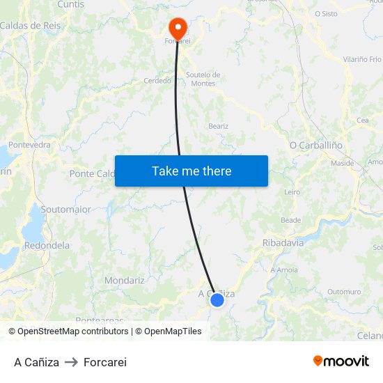 A Cañiza to Forcarei map