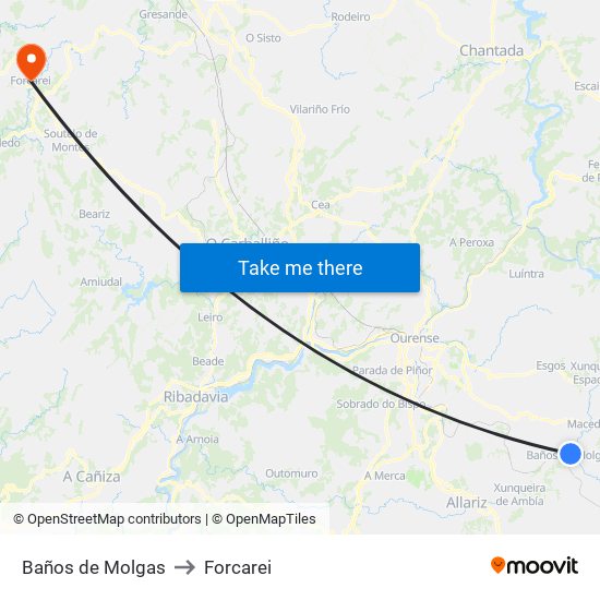 Baños de Molgas to Forcarei map