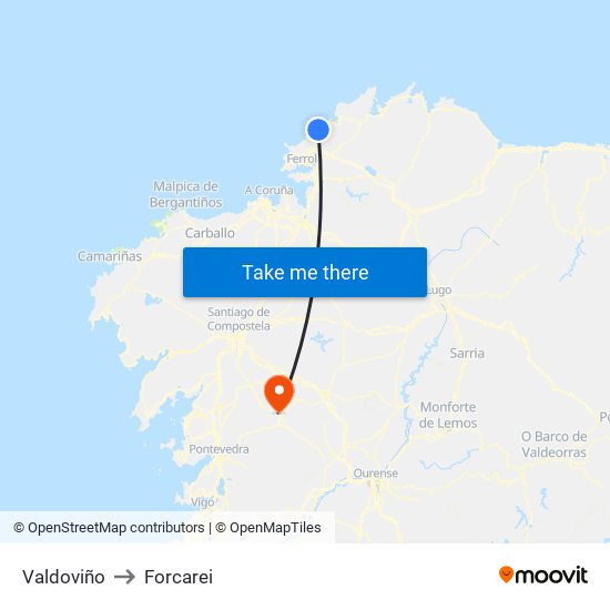 Valdoviño to Forcarei map