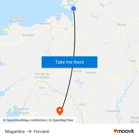 Mugardos to Forcarei map