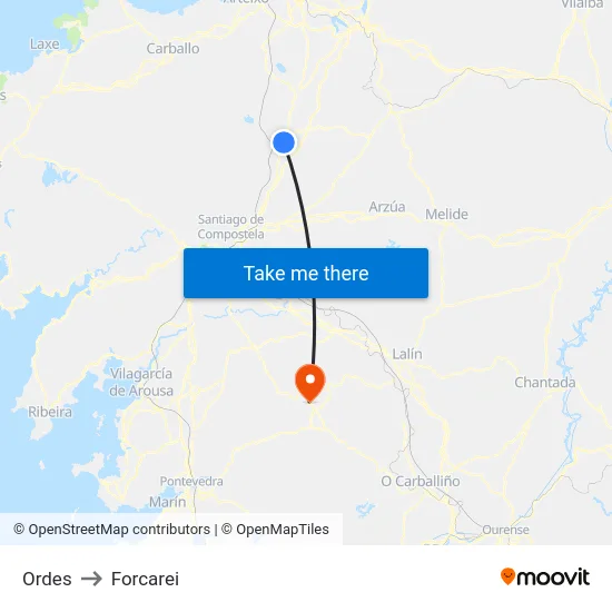 Ordes to Forcarei map