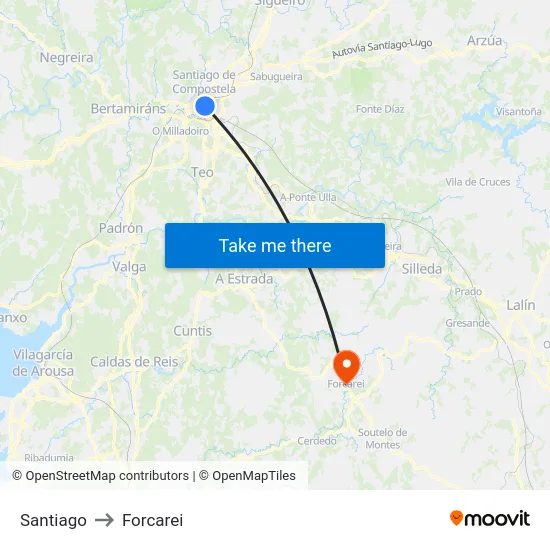 Santiago to Forcarei map