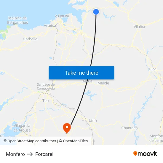 Monfero to Forcarei map