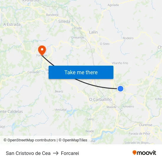 San Cristovo de Cea to Forcarei map