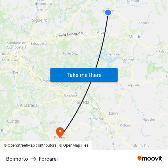 Boimorto to Forcarei map