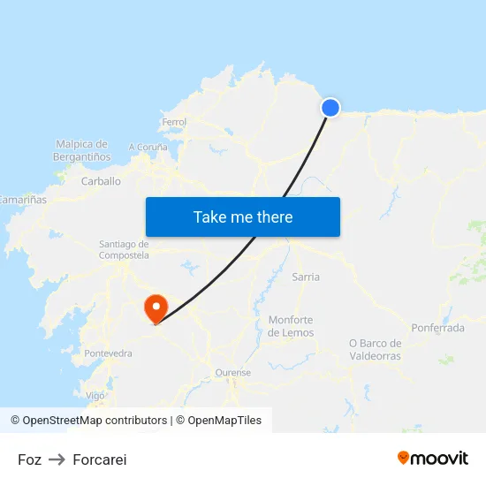 Foz to Forcarei map