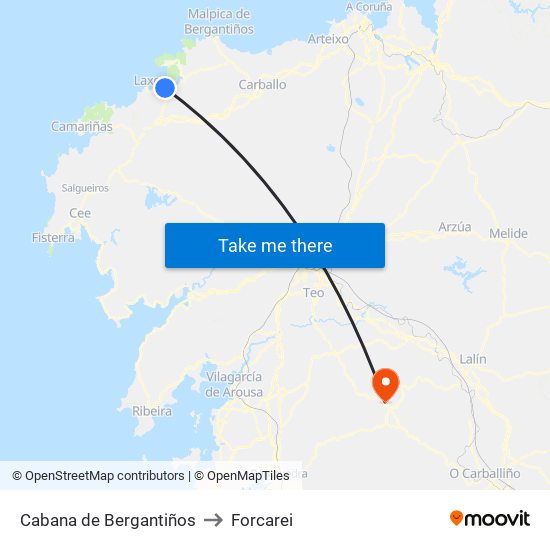 Cabana de Bergantiños to Forcarei map