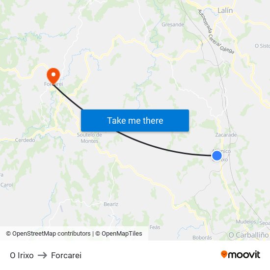 O Irixo to Forcarei map
