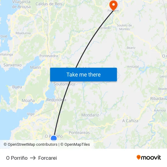 O Porriño to Forcarei map