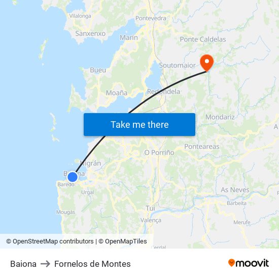 Baiona to Fornelos de Montes map