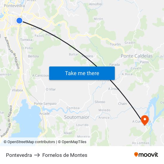 Pontevedra to Fornelos de Montes map