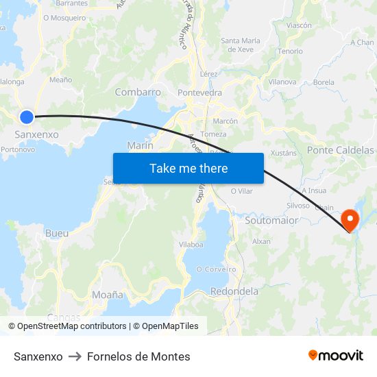 Sanxenxo to Fornelos de Montes map