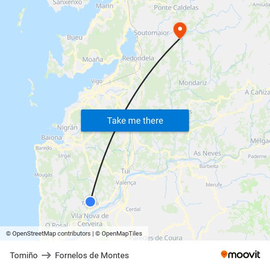Tomiño to Fornelos de Montes map