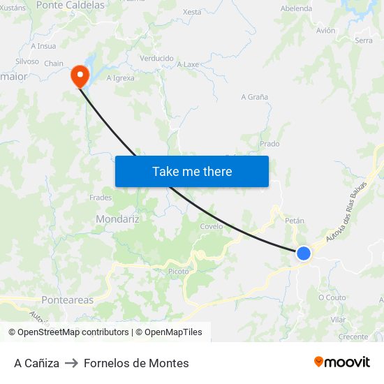 A Cañiza to Fornelos de Montes map
