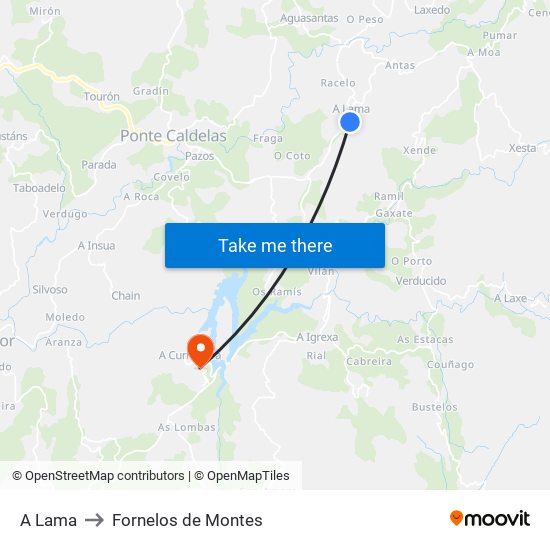 A Lama to Fornelos de Montes map