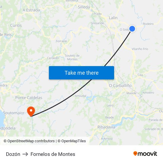 Dozón to Fornelos de Montes map