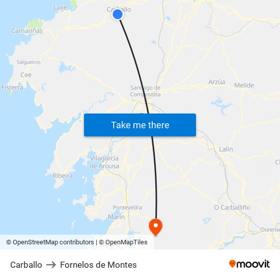 Carballo to Fornelos de Montes map
