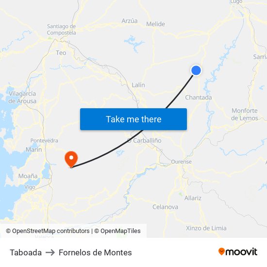 Taboada to Fornelos de Montes map