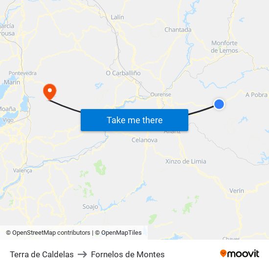 Terra de Caldelas to Fornelos de Montes map