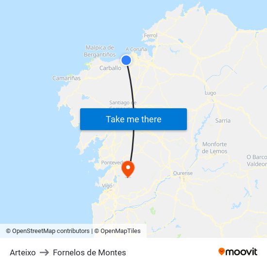 Arteixo to Fornelos de Montes map