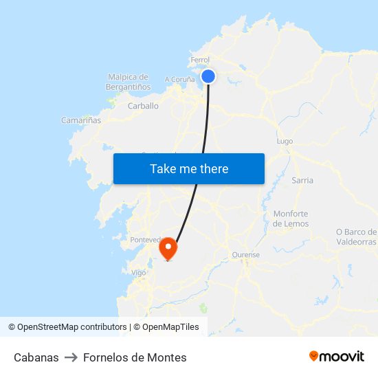 Cabanas to Fornelos de Montes map