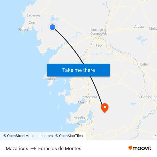 Mazaricos to Fornelos de Montes map