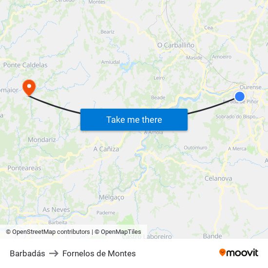 Barbadás to Fornelos de Montes map