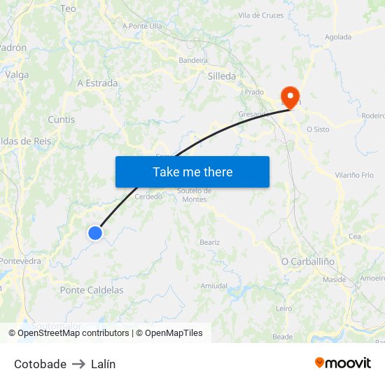 Cotobade to Lalín map