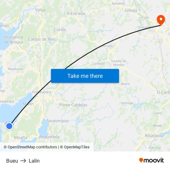 Bueu to Lalín map