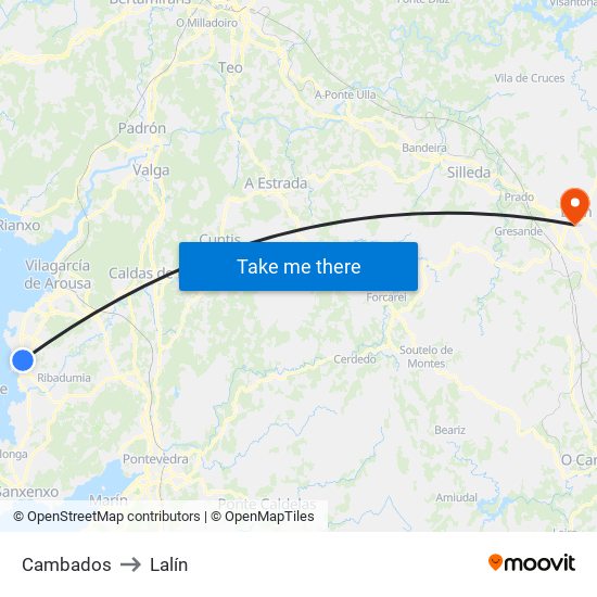 Cambados to Lalín map