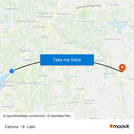 Catoira to Lalín map