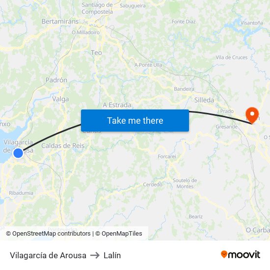 Vilagarcía de Arousa to Lalín map