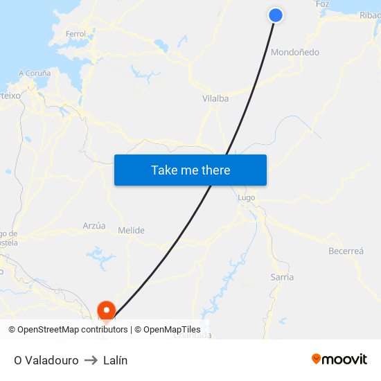 O Valadouro to Lalín map