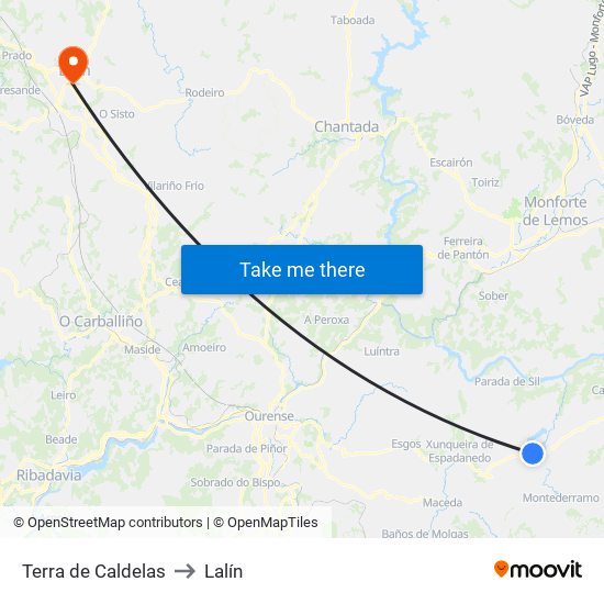 Terra de Caldelas to Lalín map