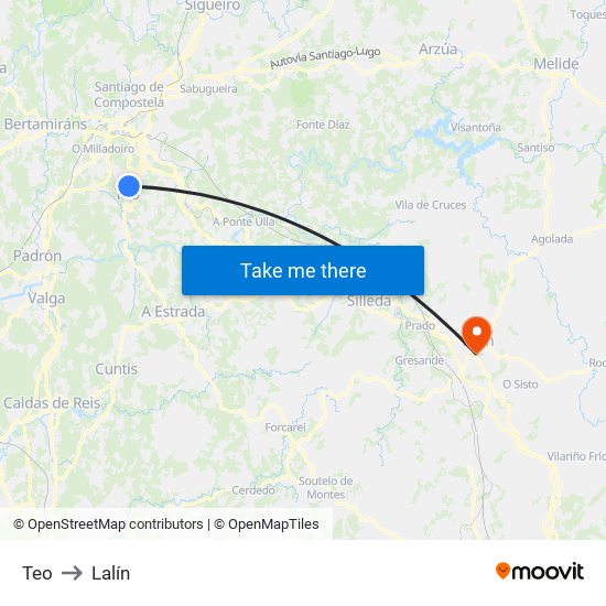 Teo to Lalín map