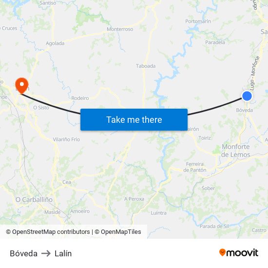 Bóveda to Lalín map