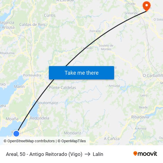 Areal, 50 - Antigo Reitorado (Vigo) to Lalín map