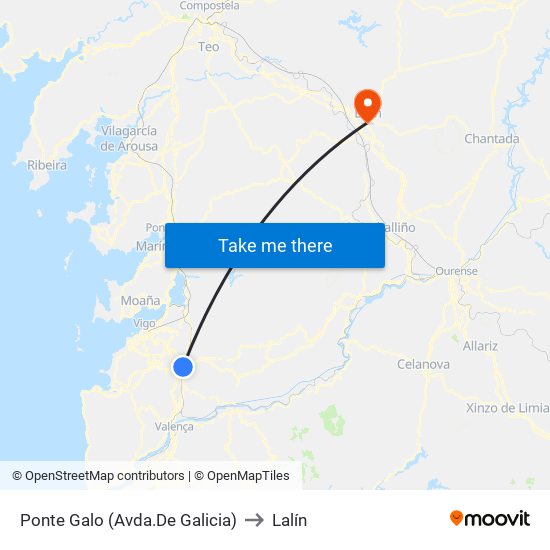 Ponte Galo (Avda.De Galicia) to Lalín map