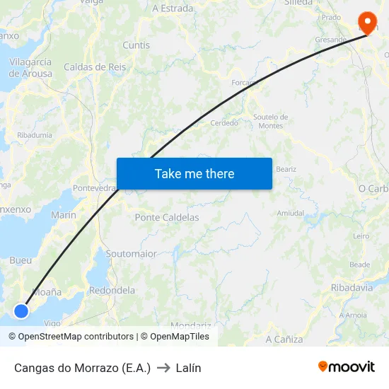 Cangas do Morrazo (E.A.) to Lalín map