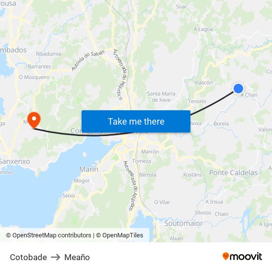 Cotobade to Meaño map