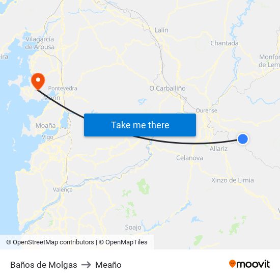 Baños de Molgas to Meaño map