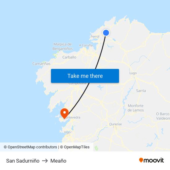 San Sadurniño to Meaño map