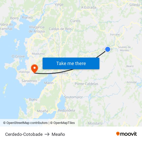 Cerdedo-Cotobade to Meaño map