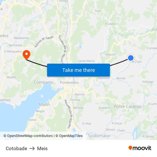 Cotobade to Meis map