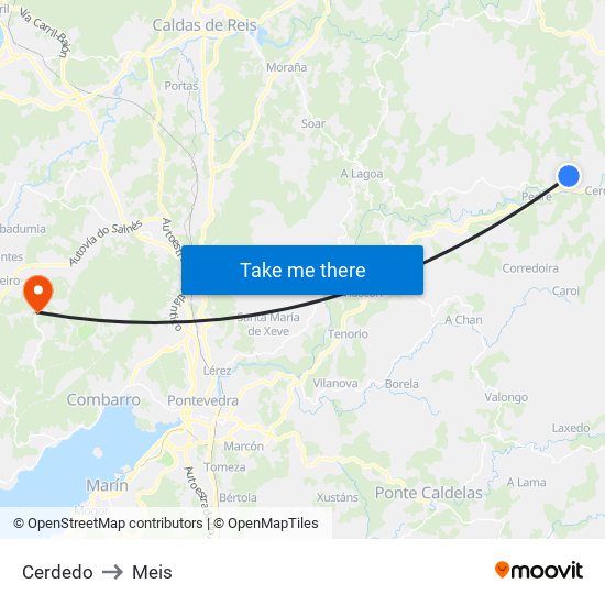 Cerdedo to Meis map