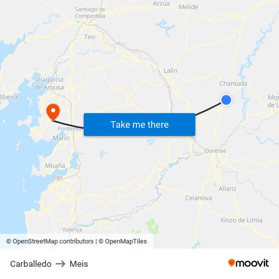 Carballedo to Meis map