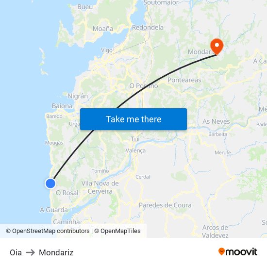 Oia to Mondariz map