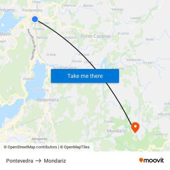 Pontevedra to Mondariz map